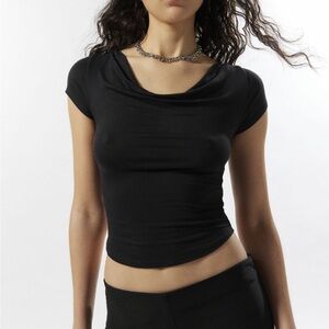 Black cowl neck top